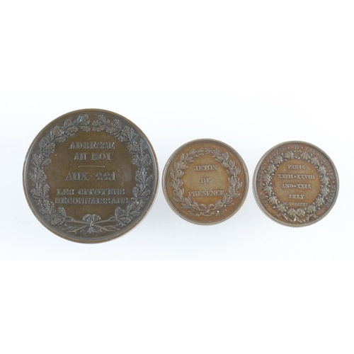 1755 - French, bronze medals (3) comprising an 1830 medal re the address of the 221 by Charles X , a Scienc... 