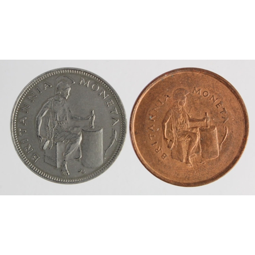 1782 - Royal Mint Trial Pieces (2): Trial Die 1957 white metal d.25.5mm EF, and a different design in bronz... 