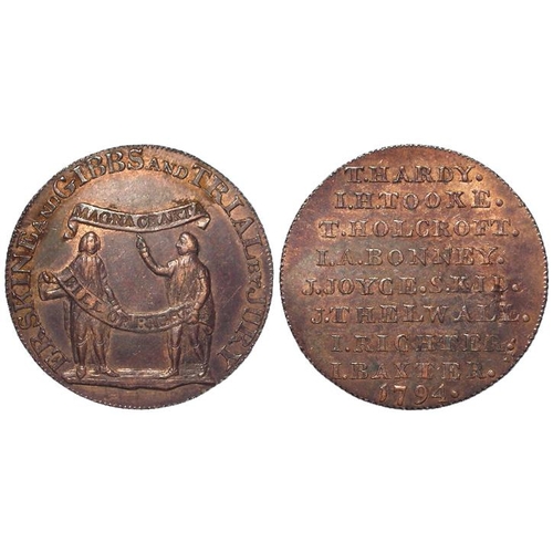 1789 - Token, 18thC: Erskine and Gibbs and Trial by Jury Halfpenny 1794 milled edge \\\\, aEF trace lustre.