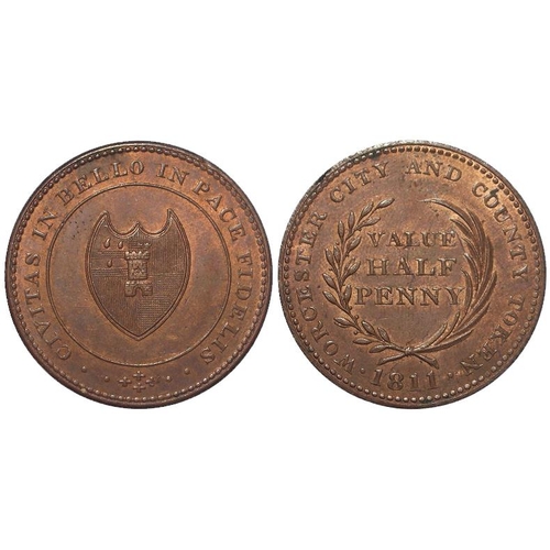 1793 - Token, 19thC: Worcester City and County copper Halfpenny 1811, engrailed edge \\\\, EF with lustre.