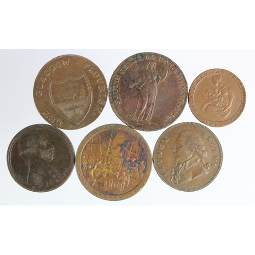 1798 - Tokens (6) 18th-19thC copper assortment, mixed grade.