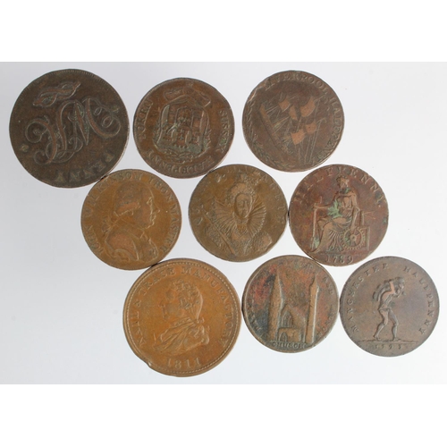 1799 - Tokens (9) 18th-19thC copper assortment, mixed grade.