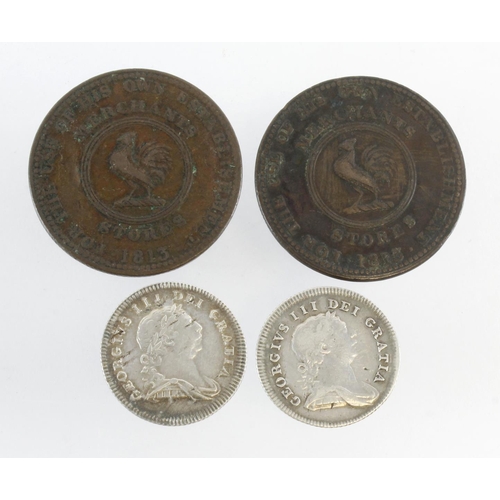 1801 - Tokens of Ireland (4): 2x silver Ten Pence Bank Tokens 1805 Fine and 1806 VF; and 2x copper Pennies ... 