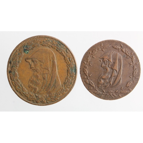 1802 - Tokens, 18thC (2): Druid Head Penny 1787, and Druid Head Halfpenny 1789, standard edges, VF