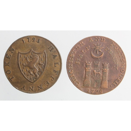 1803 - Tokens, 18thC (2): John Howard, Chichester and Portsmouth Halfpenny 1794 'Sharps' edge, GVF, and a M... 