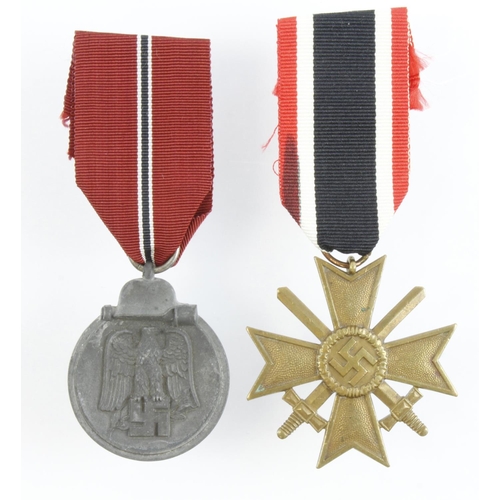 293 - German Russian Front medal and War Merit cross 2nd class with swords both come with award documents ... 