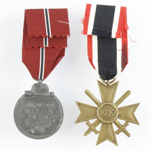 293 - German Russian Front medal and War Merit cross 2nd class with swords both come with award documents ... 