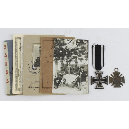 356 - German WW1 Iron Cross with Cross of Honour selection of soldiers service documents etc.