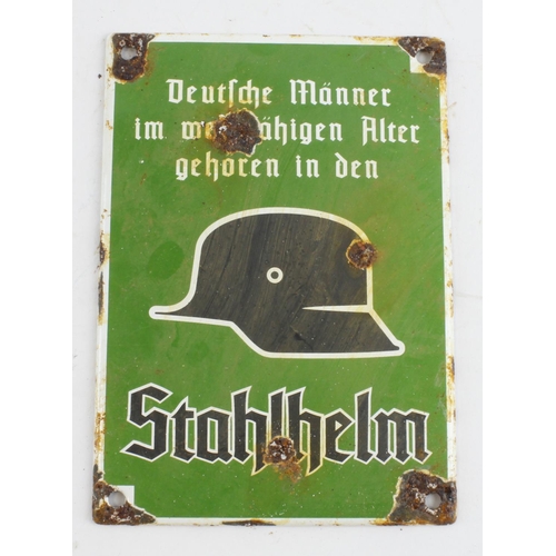 381 - German WW2 Staghelm enamel plaque.