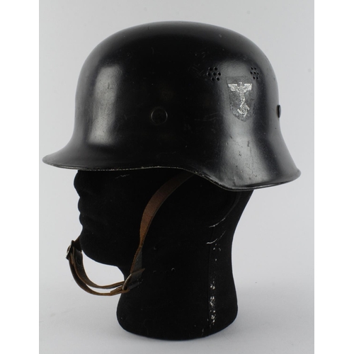 382 - German WW2 Teno steel helmet, complete with single decal, chin strap, liner with drawstring