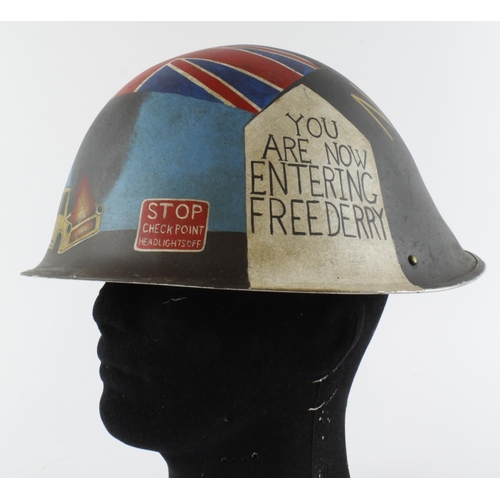 474 - British MKIV Turtle Helmet with Northern Ireland OP Banner Memorial.