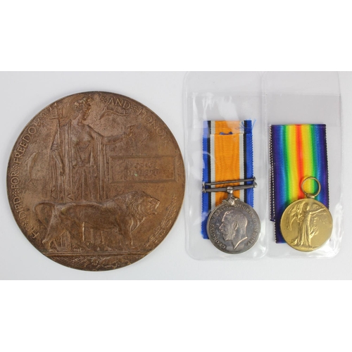 490 - BWM & Victory Medal + Death Plaque to (27112 Pte Horace Mallett 1st Bn Suffolk Regt). Killed In Acti... 