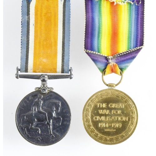 492 - BWM & Victory Medal named (3449 Pte T Dockerill Suffolk Regt). Served 5th Bn.  (2)