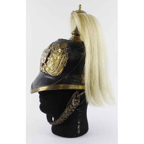 604 - Portuguese National Guard Pickelhaube helmet c1920, complete with plume, chin scales with backing an... 