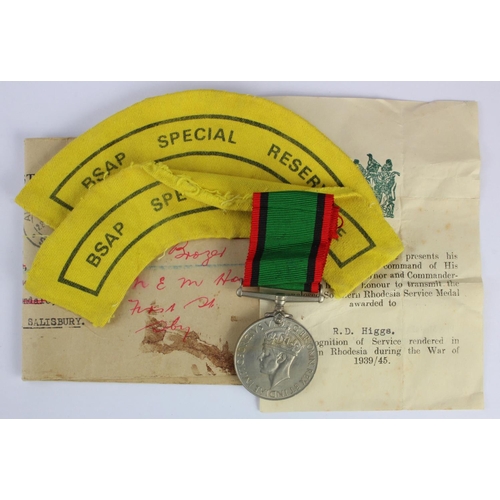 652 - Southern Rhodesia Service Medal 1939-45 unnamed as issued, with original named issue slip 'R. D. Hig... 