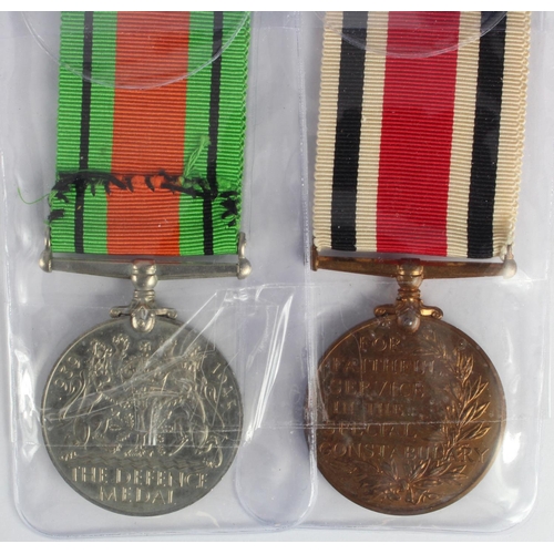 653 - Special Constabulary Medal GVI (Segt Cmdr Frederick H. Fry) and a Defence Medal.  (2)