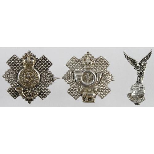 659 - Sweetheart badges (3) comprising a silver Highland Light Infantry badge marked sterling silver, a 4t... 