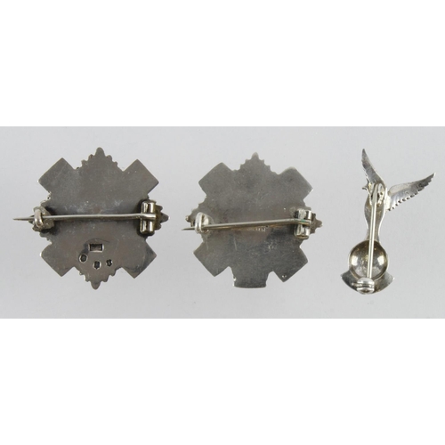 659 - Sweetheart badges (3) comprising a silver Highland Light Infantry badge marked sterling silver, a 4t... 