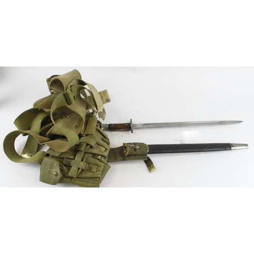 67 - ME Co Webbing set with a P'07 Bayonet and Frog, and ammunition pouches, plus belt. Belt marked 