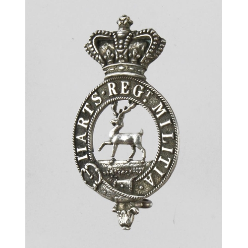 672 - Victorian British Officers Silver Glengary Badge Hartfordshire Militia Circa 1840-1901.