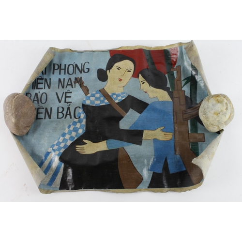 675 - Vietnam War Era Cloth Propaganda Poster. Hand painted onto cotton material and varnished. This type ... 