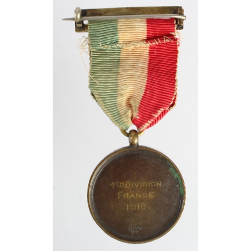 699 - WW1 'Bayonet Fighting' bronze medal, reverse engraved (4th Division France 1916).