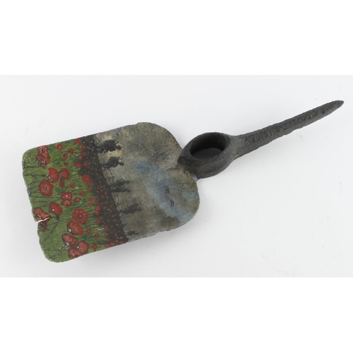 709 - WW1 British Somme Found Entrenching Tool with Post War Memorial Painting.