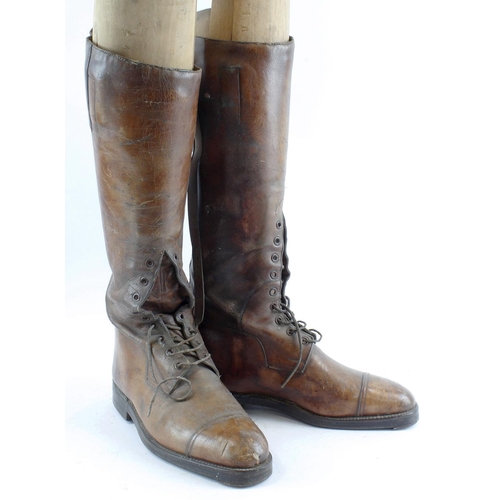 727 - WW1 officers brown leather lace up boots complete with wooden trees nice pair of untouched boots.