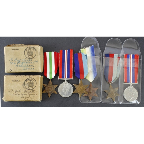 754 - WW2 boxed groups with research - MX/119042 Roy Wilks RN, born Blackpool, 1939-45 Star, Italy Star & ... 