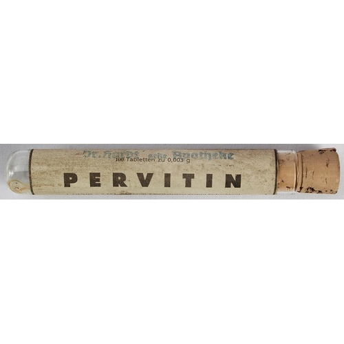 779 - WW2 German Empty Pervitin Glass Phile. Methamphetamines were widely distributed throughout the 3rd R... 