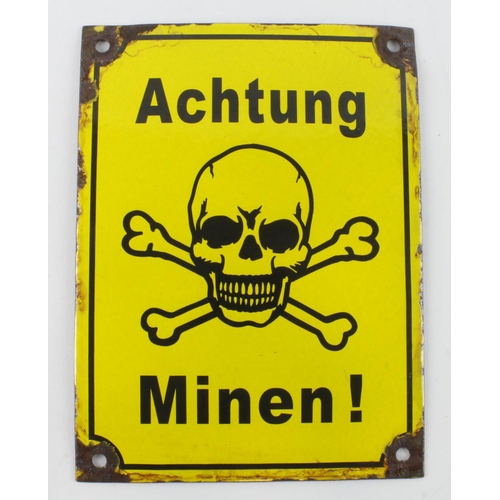 801 - WW2 German Mine Field Sign in Enamel.