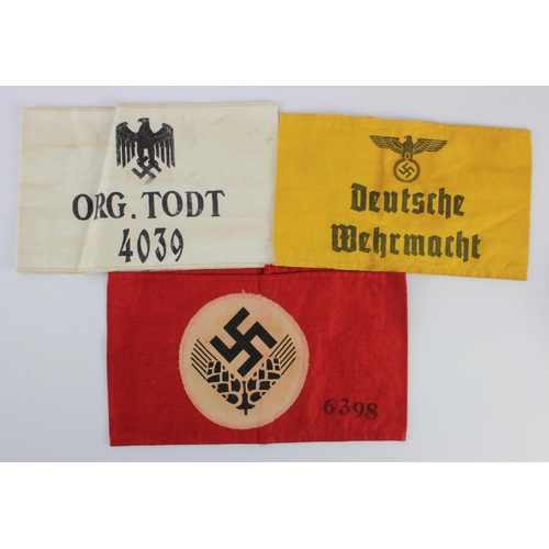 802 - WW2 German Nazi 3x official armbands various organisations.