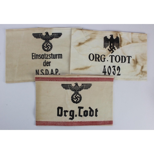 804 - WW2 German Nazi armbands various organisations x3.