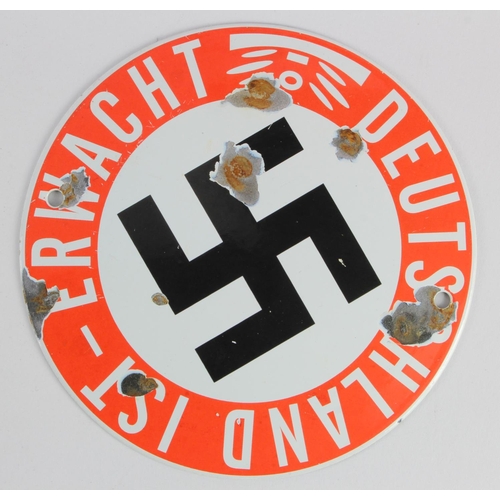 810 - WW2 German Nazi enamel wall plaque Germany awake.