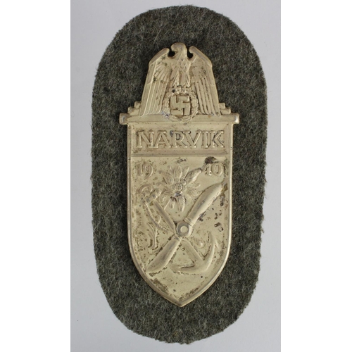 818 - WW2 German Nazi kriegsmarine Narvik shield silver award.