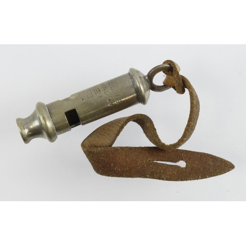 854 - WW2 GRVI 1941 dated trench whistle made by Adie Bros. Birmingham. Scarce maker complete with leather... 