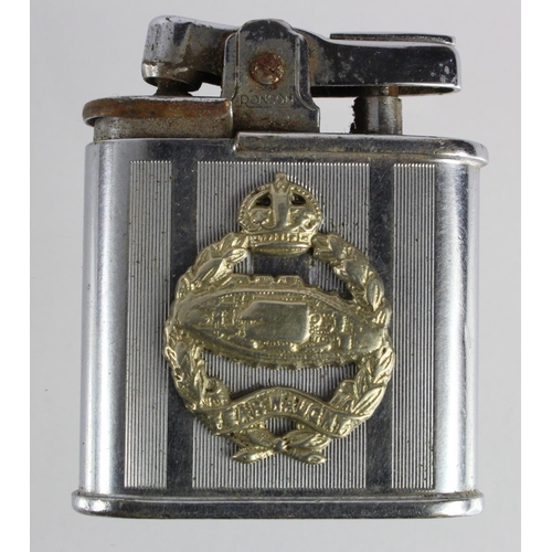 869 - WW2 Period British Cigarette Lighter with a badge from the Royal Tank Regiment Soldiered on it.