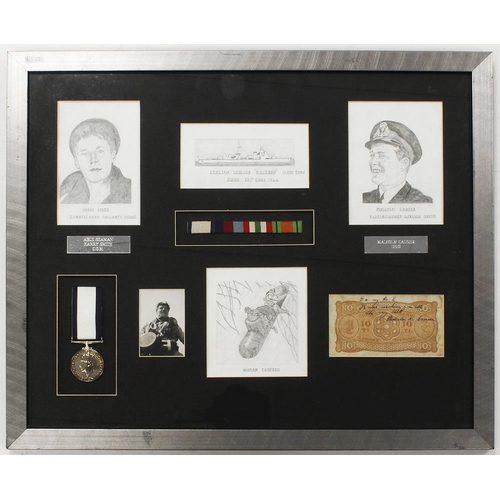 879 - WW2 Royal Naval framed commemorative group relating to the sinking of the Italian cruise Bolzano on ... 