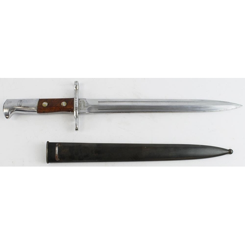 89 - Swiss M1918 bayonet made by Waffenfabrik Neuhausen in its blued steel scabbard. Clean, bright blade ... 