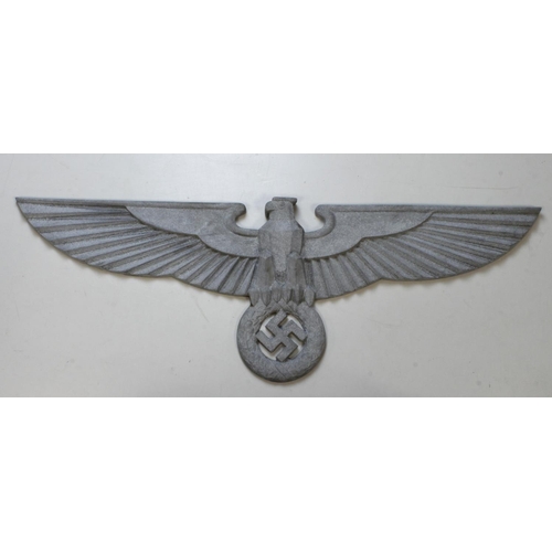 121 - German 3rd Reich Art Deco Aluminum Wall Eagle. Longest Point 93cm x 32 cm.  (Buyer collects)