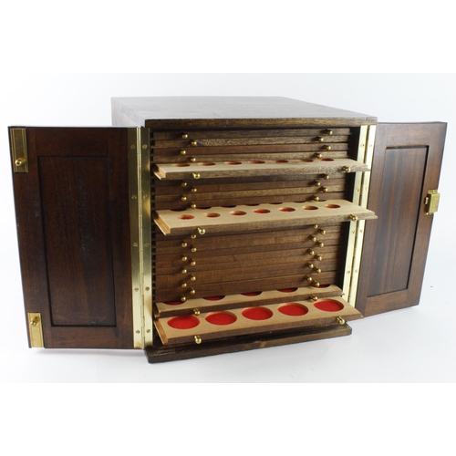 1741 - Coin Cabinet: Large mahogany, 28-tray coin cabinet by Peter Nichols, with spaces of various sizes. A... 