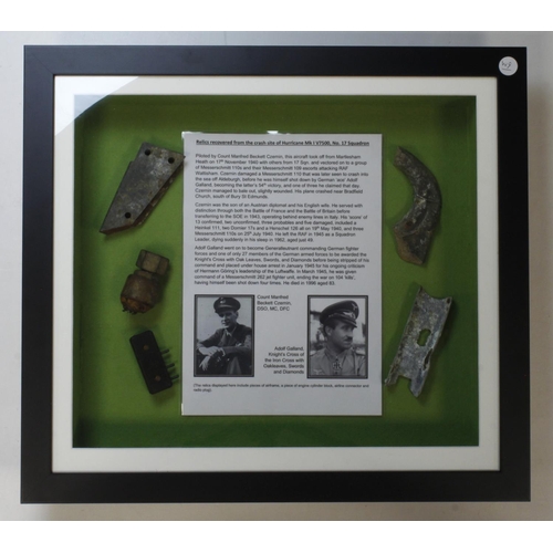 455 - Battle of Britain framed relics of a Martlesham Hurricane shot down by Adolf Galland: Relics recover... 