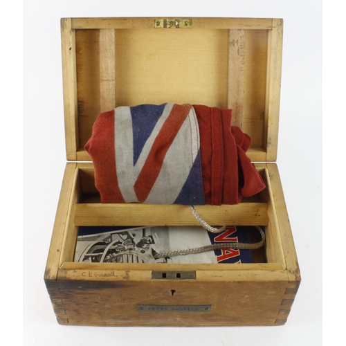 877 - WW2 RN seaman’s diddy box named to Peter Gaskell with various personal items including seaman’s belt