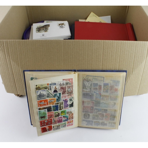 145 - Large box of loose stamps (1000's) stockbooks well filled, various other material.  (Buyer collects)