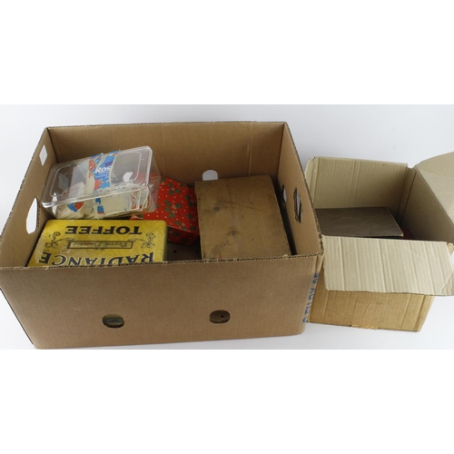 436 - Crate containing large quantity of cards in tins, boxes, vintage albums, etc (better items noted inc... 