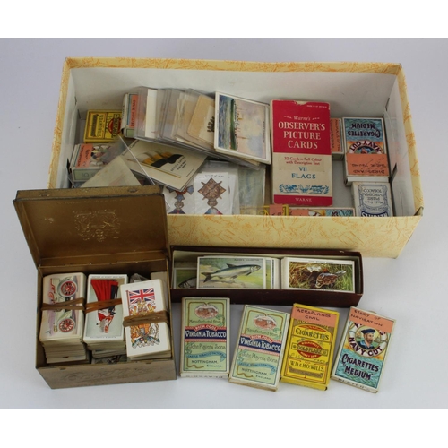 454 - Shoebox of various Cigarette Card odds and part sets loose in old cigarette packets, etc. Plus some ... 