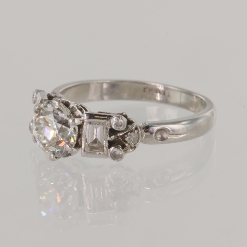 123 - Platinum (tests 950) Art Deco diamond solitaire ring, one old cut diamond approx 1.24ct, estimated c... 