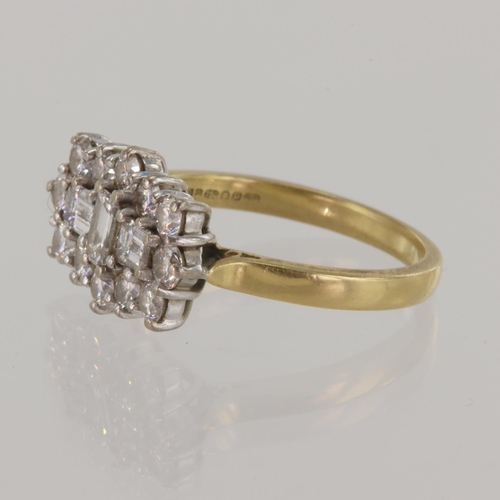 132 - 18ct yellow gold diamond trilogy cluster ring, TDW approx 1.80ct, principle emerald-cut approx 0.30c... 