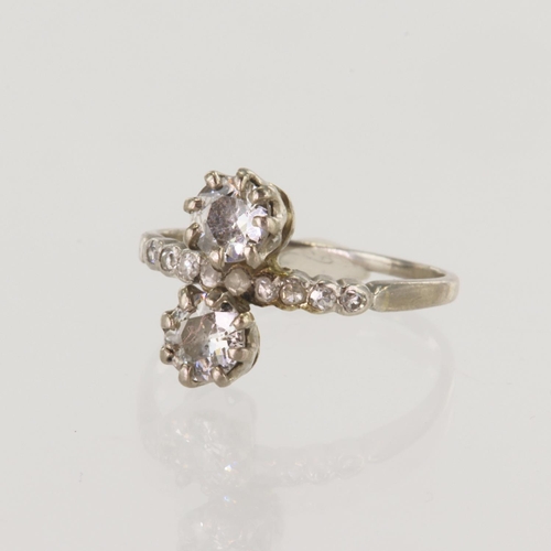 194 - Platinum (tests) vintage diamond set Toi Et Moi ring, TDW approx 0.69ct, two old cut diamonds approx... 