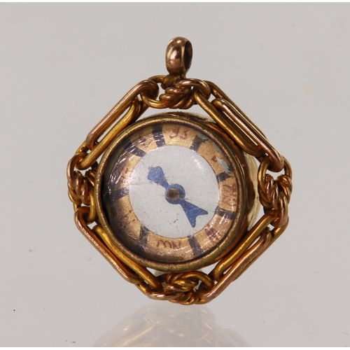 519 - 9ct yellow gold Victorian framed compass fob pendant, bezel measures 30mm x 25mm, hallmarked Birming... 